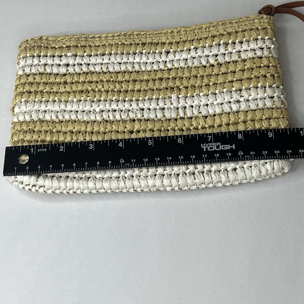 GAP Straw Clutch Bag Woven Zip Pouch Beige White Summer Beach Boho Women - Picture 13 of 15